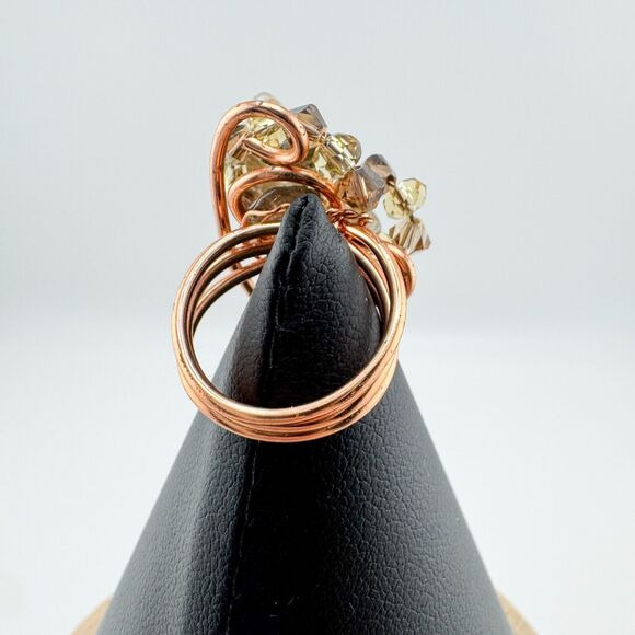 Vintage Rose Gold Wire Bead Stone Ring Chunky Handmade Artisan Bold Retro - Picture 4 of 8